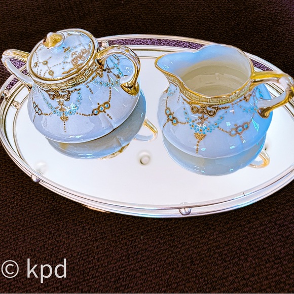 Vintage 3 Pc Sugar & Creamer Mikado Extra Hand Painted, including Gold Beading - Picture 3 of 10